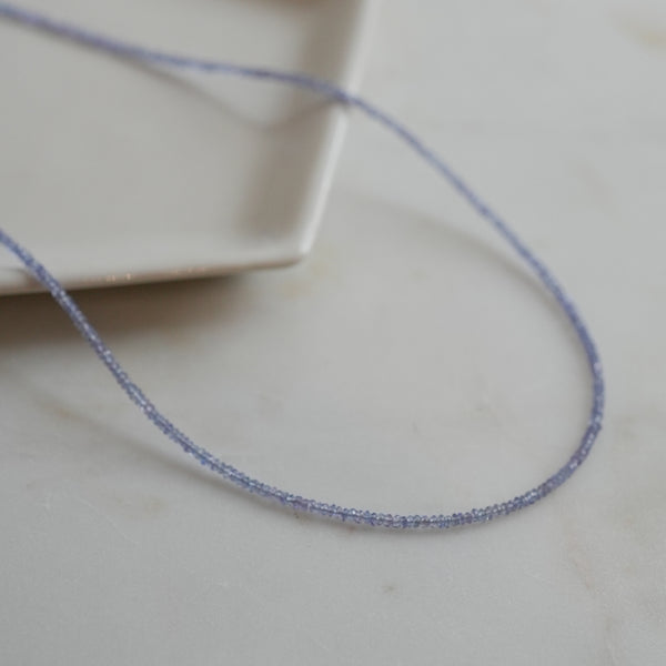 Delicate Tanzanite Beaded Necklace with Sterling Silver Carabiner