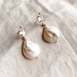 Moonstone and Pearl Drop Earrings