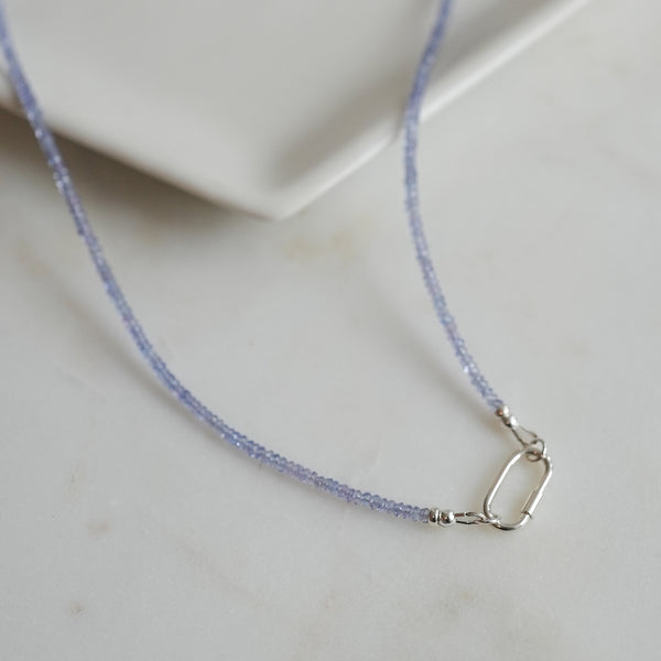 Delicate Tanzanite Beaded Necklace with Sterling Silver Carabiner